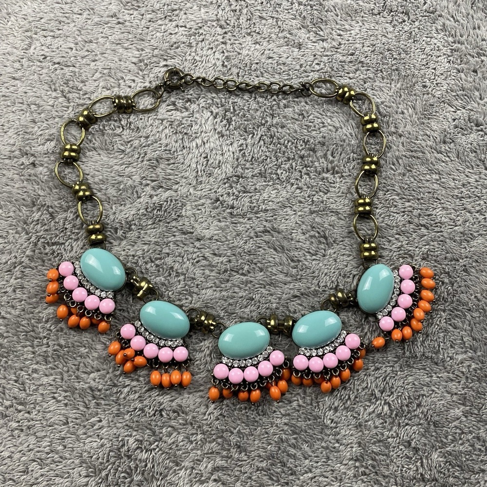 Orange Pink Beaded Statement Necklace Clasp Fashion‎ Jewelry J.crew